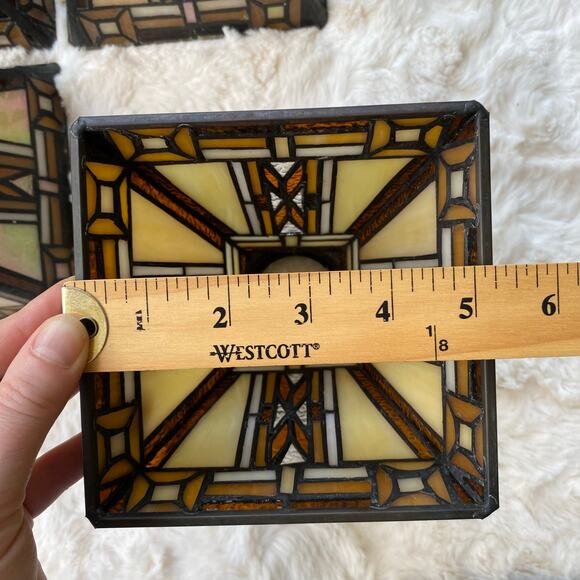 Tiffany Style Stained Glass Pendant Lamp Shades Set of 4 Square Iridescent 5" - Picture 12 of 16